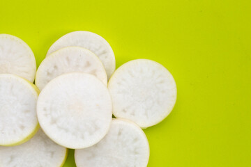 Sliced Japanese daikon. Fresh vegetables
