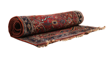 Persian rug rolled up on transparent background