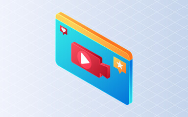 Isometric live streaming. Media player interface on white background