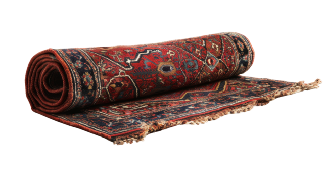 Persian rug rolled up on transparent background