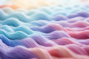 Close-Up of Soft Pastel-Colored Threads in Wave Pattern for Knitting and Crafting Inspiration.Textured Wavy Pattern of Pastel Yarn in Soothing Hues for Knitting, Weaving, and Creative Design.