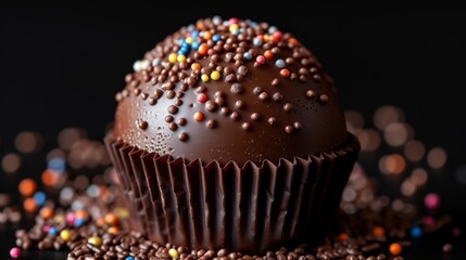 Exquisite Brazilian Brigadeiro Chocolate Truffle with Sprinkles in Photorealistic Detail on White Background | Studio Lighting | Canon EOS K5 85mm