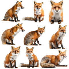 set photo of fox isolated on white transparant background