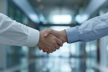 Close-Up of Two Business People Shaking Hands in Agreement with Blurred Background