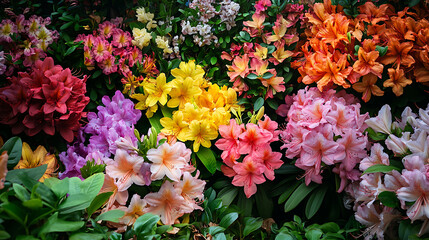 A lush garden filled with a variety of colorful flowers in full bloom 