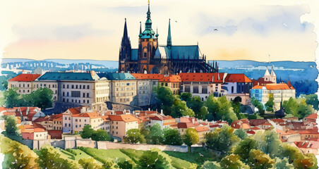 Obraz premium Czech Prague Castle watercolor painting