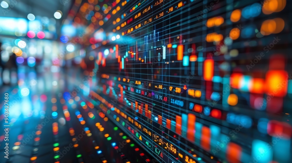 Aufkleber abstract digital display of financial data with colorful graphs, representing stock market trends an