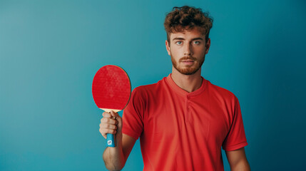 Portrait of a table tennis player with a paddle