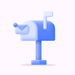 3D vector minimal style icon of a blue mailbox with an envelope. Ideal for email, messaging, communication, and postal themes