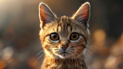 Obraz premium Adorable Close-Up Portrait of a Curious Kitten in Warm Sunlight Illustration