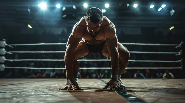 Wrestler in a grappling stance