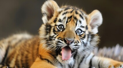 Obraz premium Adorable Baby Tiger: Cute and Playful Young Tiger Cub