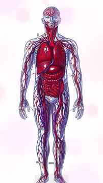 Illustration of internal human body, digestive system part