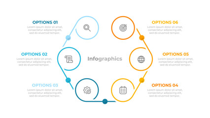Vector thin line elements for business presentations and annual reports. Vector infographic design elements. Idea for workflow diagrams with 6 steps and options.