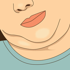 Fat senior woman face with a double chin wrinkles and skin imperfection illustration