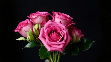 Beautiful Pink Roses Bouquet Against Black Background - Perfect for Valentine's Day, Anniversaries, and Celebrations