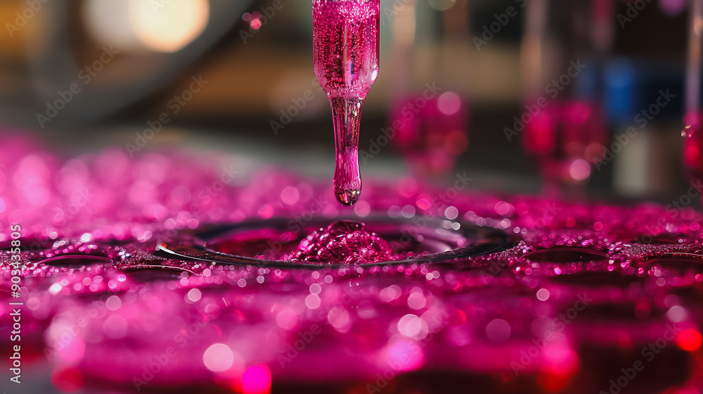 Poster biotechnology lab scene with a focus on pipetting samples into a micro well plate, emphasizing the i