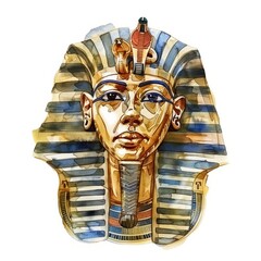 Watercolor painting of a ceremonial headdress of a pharaoh, on isolated white background, Generative AI