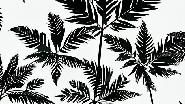 Black and white tropical palm leaves pattern