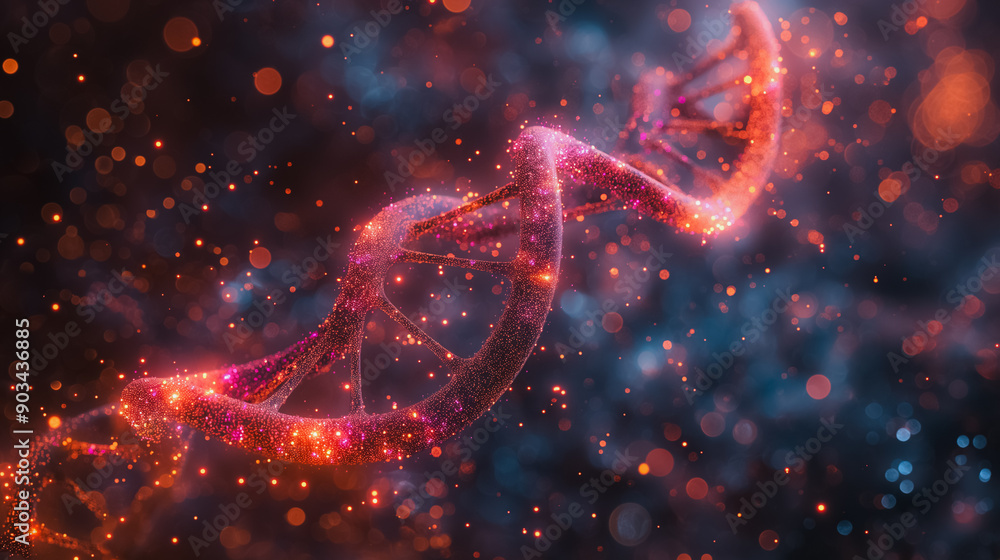 Poster abstract background with a prominent dna structure, emphasizing genetic science and advancements in 