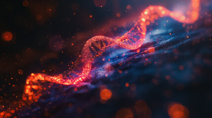 Abstract background with a prominent DNA structure, emphasizing genetic science and advancements in molecular biology.
