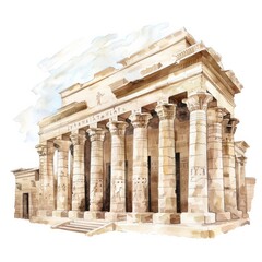 Obraz premium Watercolor painting of a grand Egyptian temple, on isolated white background, Generative AI