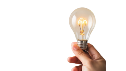 Hand holding light bulb on transparent background