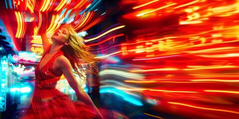 Stylish, trendy, cool youth culture, colorful portrait photoshoot in city street nightlife with neon aesthetics. Generative AI