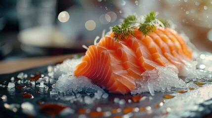 a close up of a piece of salmon on ice