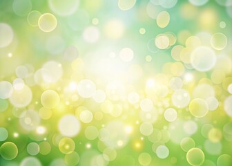 Fototapeta premium Soft pastel yellow and green bokeh background with round light blurs, creating a dreamy, whimsical, and calming atmosphere perfect for spring or Easter-themed designs.