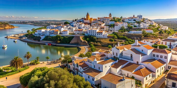 Scenic view of Ferragudo village from the top of the hills in Algarve, Portugal, Ferragudo, Algarve, Portugal, view, scenic