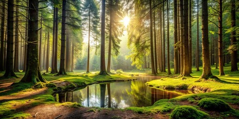 Obraz premium Rejuvenate in a peaceful forest setting , nature, harmony, relaxation, serenity, tranquility, rejuvenation, outdoors