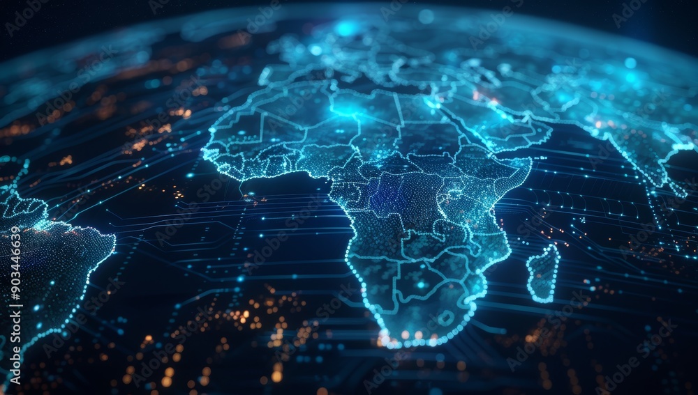 Poster digital representation of africa on a circuit board globe