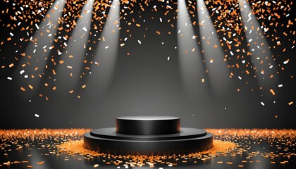 Background black podium stage silver award glitter light 3d platform product 