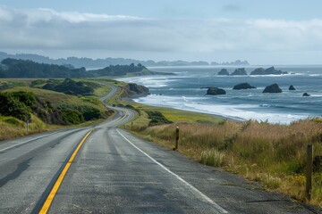 Fototapeta premium Coastal Highway Winding Through Scenic Landscape