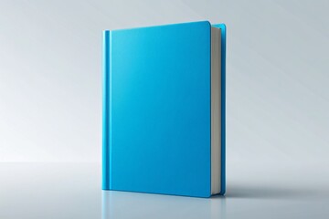 A solitary upright blue book cover with a clean and crisp design stands vertically against a transparent background, awaiting customization.