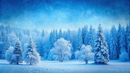 Naklejka premium Blue textured winter landscape featuring trees covered in snow, winter, landscape, blue, texture, trees, snow, cold