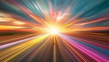 Obraz premium A long road disappearing into a bright, colorful light, representing a future with potential