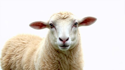 Fototapeta premium Close-Up Photograph of a Woolly Sheep with Neutral Background Perfect for Animal Farming and Agriculture Content