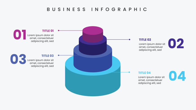 Creative infographic template with 3d cylinder shape. 4 options business process. Multicolor presentation for company