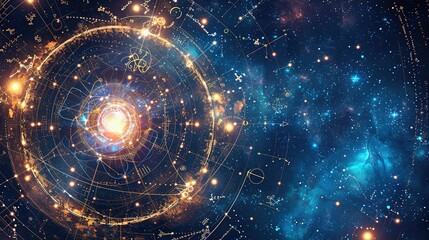 Obraz premium Celestial Map with Golden Lines and Star Constellations
