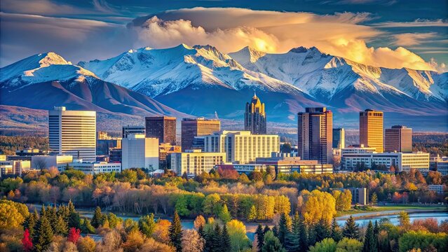Anchorage, Alaska downtown skyline with midtown in background, Anchorage, Alaska, downtown, skyline, buildings