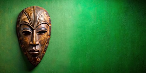 Old African mask on green background, African, mask, traditional, culture, antique, tribal, vintage, art, handmade