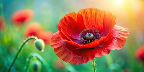 Vibrant close-up of a red Poppy flower in full bloom, red, poppy, flower, close-up, vibrant, beauty, nature, petals, bloom