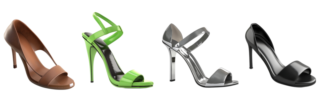 set of modern women high heel sandals in different colors on transparent background - Powered by Adobe