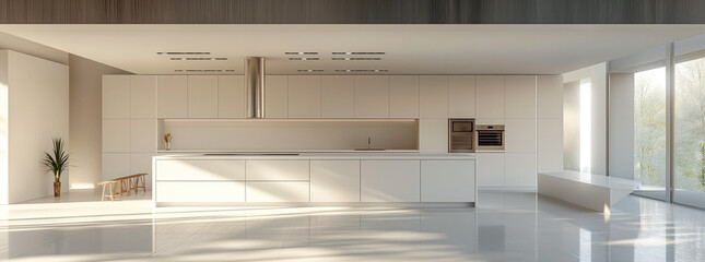 Kitchen interior modern home white room bright house design furniture. Wood kitchen interior modern counter background light countertop minimal apartment wall decor luxury contemporary clean empty 