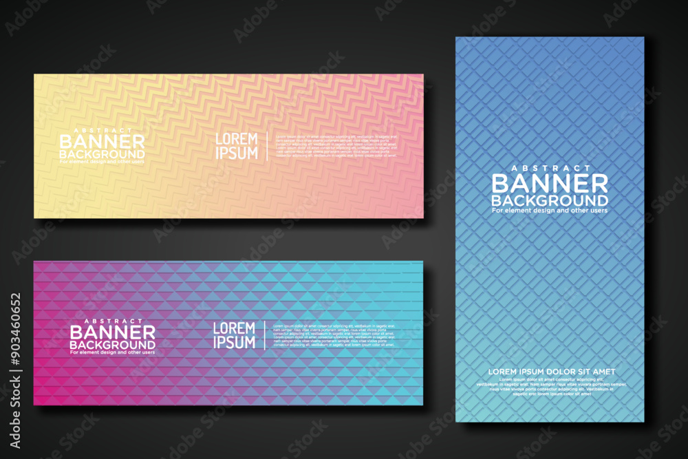 Poster set banner backgrounds with modern geometric lines textured pattern and colorful dynamic gradation