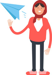 Arab Woman Character Holding Paper Plane

