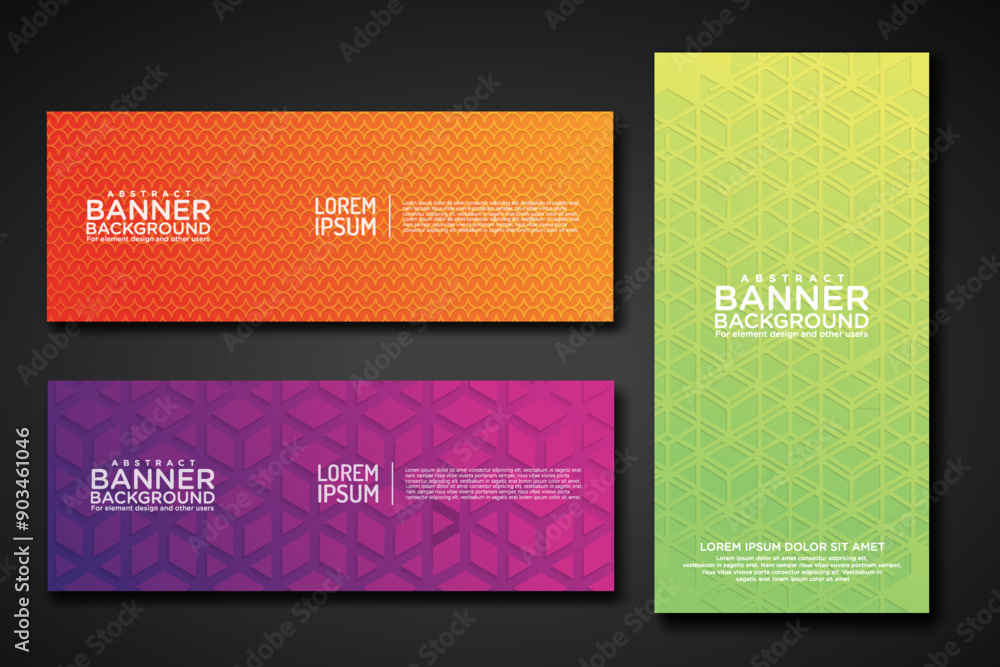 Aufkleber set banner backgrounds with modern geometric lines textured pattern and colorful dynamic gradation