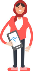 Obraz premium Arab Woman Character Holding Smartphone 